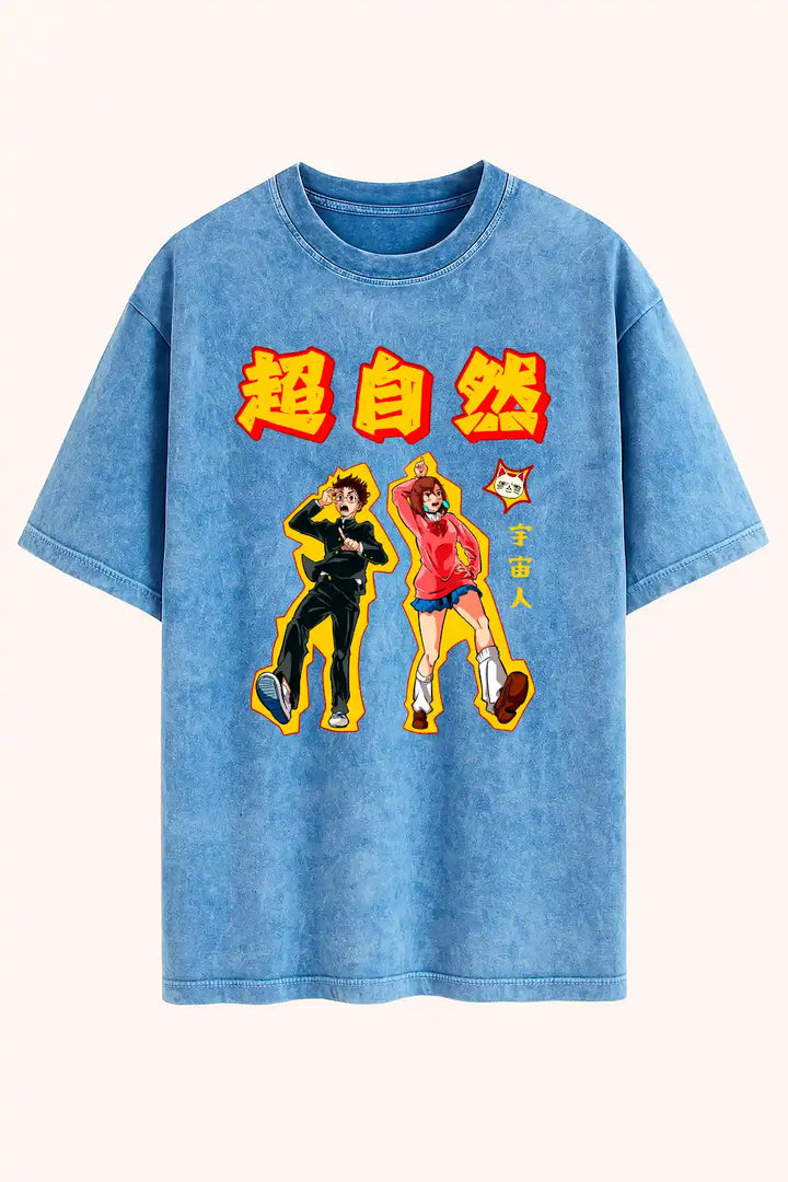Camiseta acid wash okarun y momo