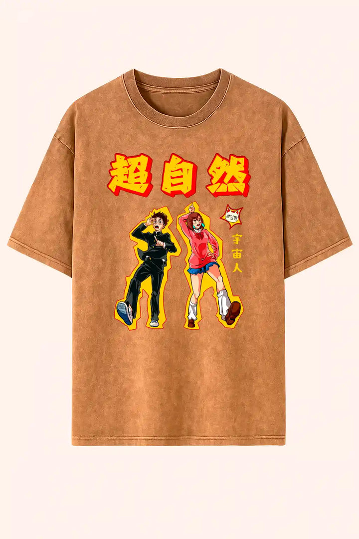 Camiseta acid wash okarun y momo