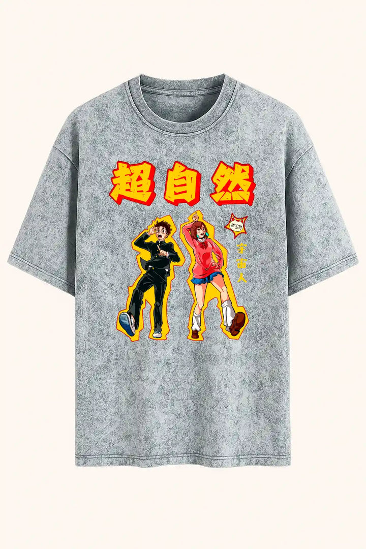 Camiseta acid wash okarun y momo