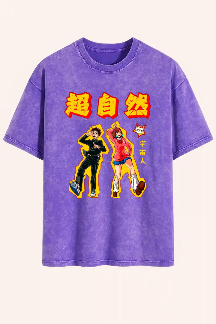 Camiseta acid wash okarun y momo