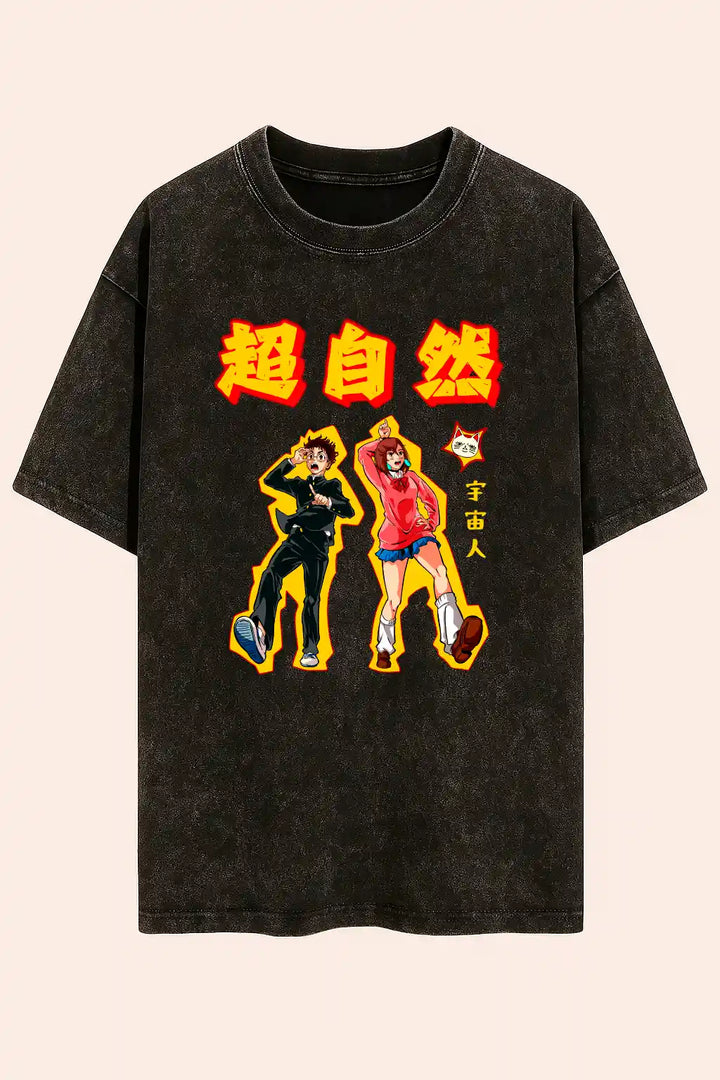 Camiseta acid wash okarun y momo