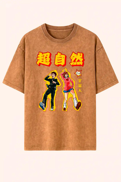 Camiseta acid wash okarun y momo