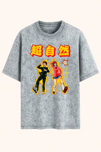 Camiseta acid wash okarun y momo